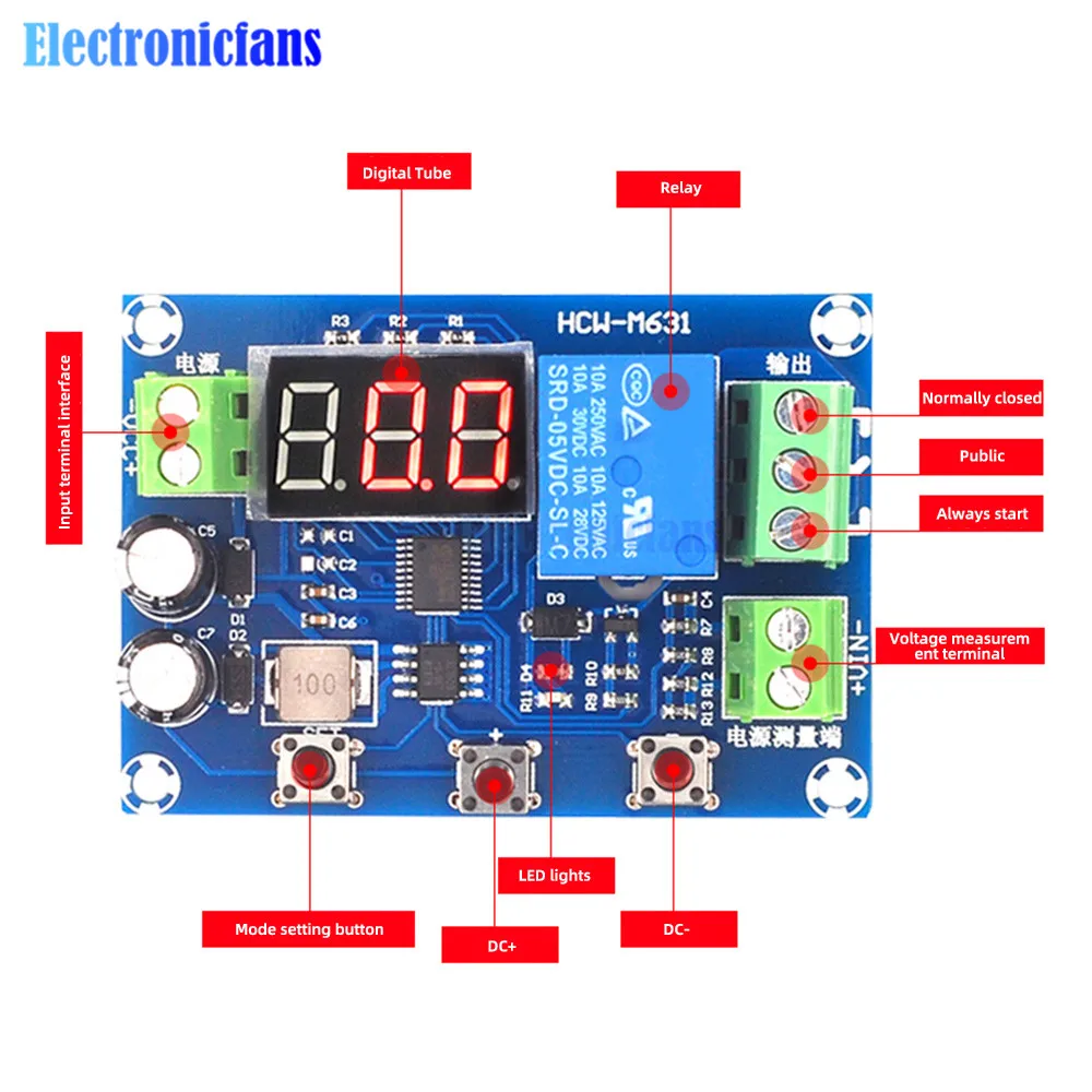 DC 6-40V XH-M608 Battery Charge Discharge Module Undervoltage Overvoltage Protection Timing Charge Board Relay Output Voltmeter