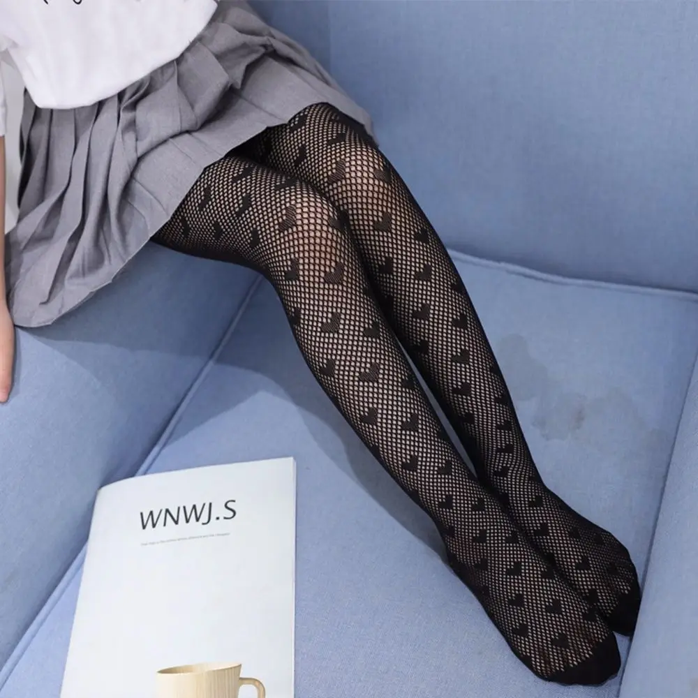 Baby Japanese Lolita Princess Girl Solid Color Children Leggings Fishnet Tights Lace Stockings Hollow Heart