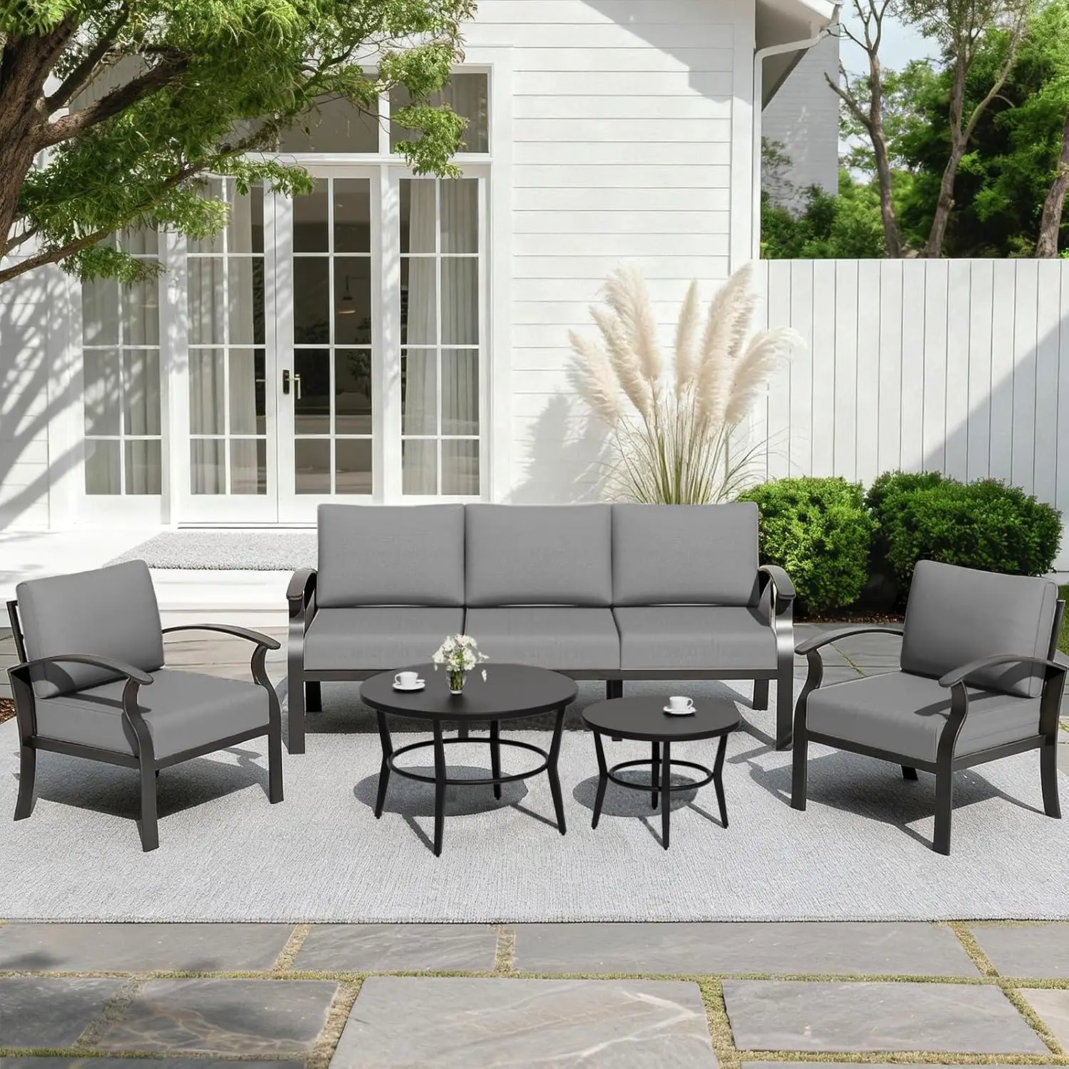 Aluminum Patio Furniture Set Round Coffee Table 5-seat Outdoor Sectional 5.1