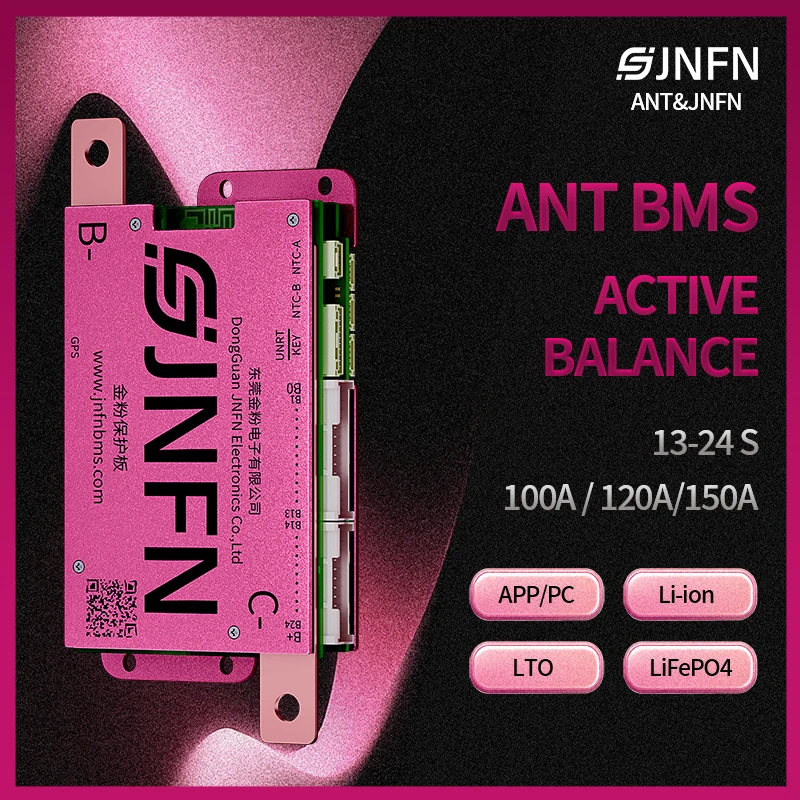 

Active Balance 13S-24S 48V-84V 150A Smart BMS ANT Bluetooth/ CAN/RS485 LiFePO4/Li-ion/LTO Battery Protection Board for E-Bike