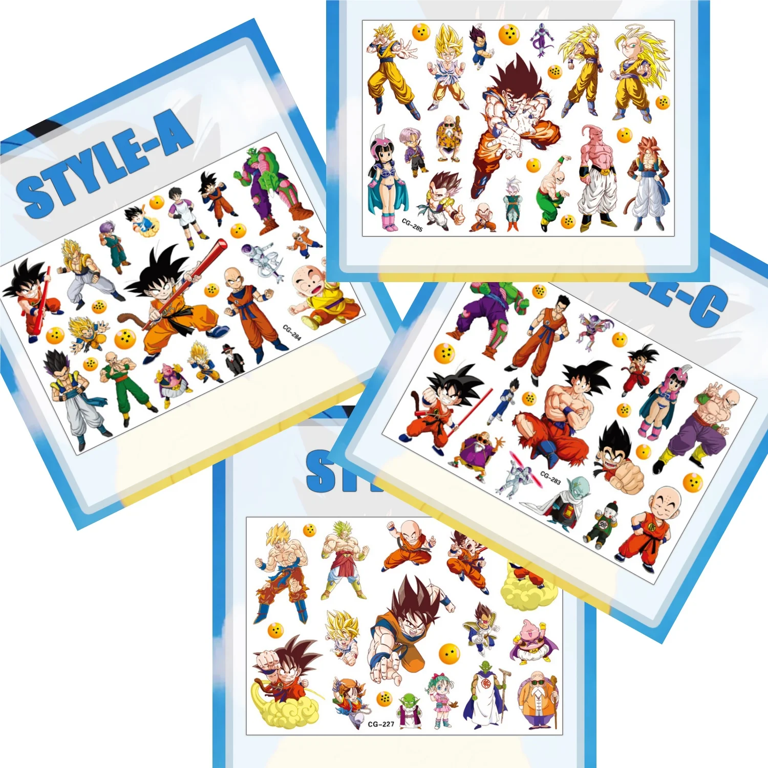 4PCS Dragon Ball Temporary Tattoo Stickers Son Goku Cartoon Anime Action Figure Sticker Birthday Gift Reward Toy