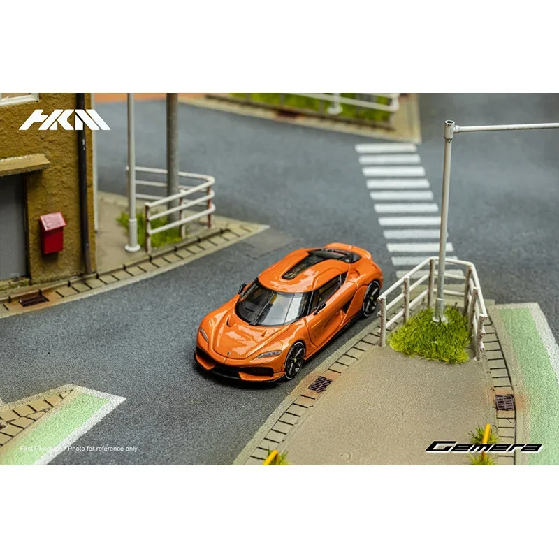 HKM 1:64 Hybrid Super Gemera Car White Orange Alloy Diorama Model Collection Miniature Carros Toys