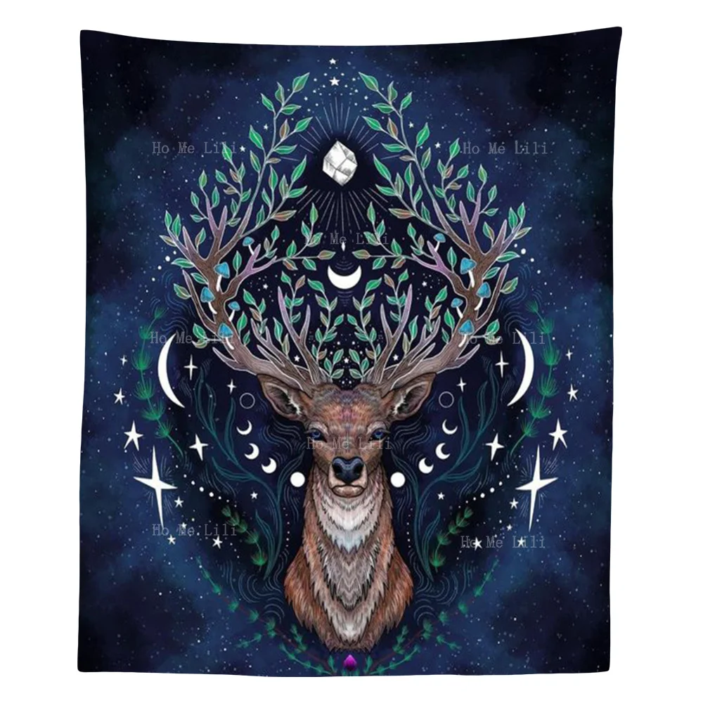 

Mysterious Novelty Deer In The Shining Moonlight Tapestry By Ho Me Lili For Livingroom Decor