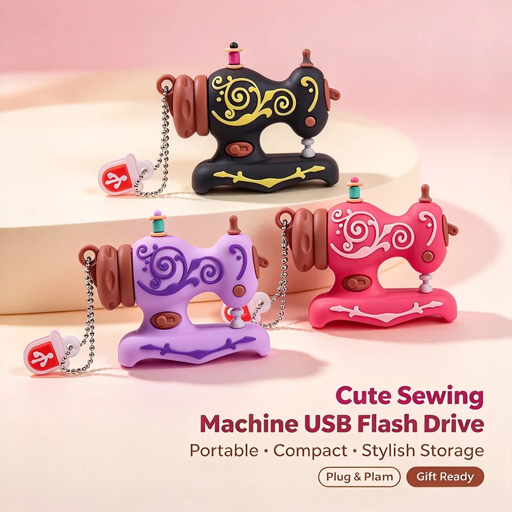 USB Flash Drive 128GB Memory Stick Sewing machine Pendrive 4G 8GB 16GB 32GB 64GB Pen Drive Cartoon Free Key Chain Wedding Gift