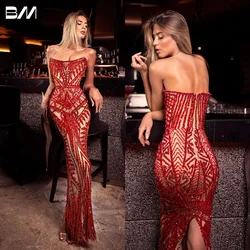 Strapless Back Slit Red Party Dress Mermaid Slim Fitting Backless Sexy Illusion Evening Dress Vestidos De Noche Vestidos Prom