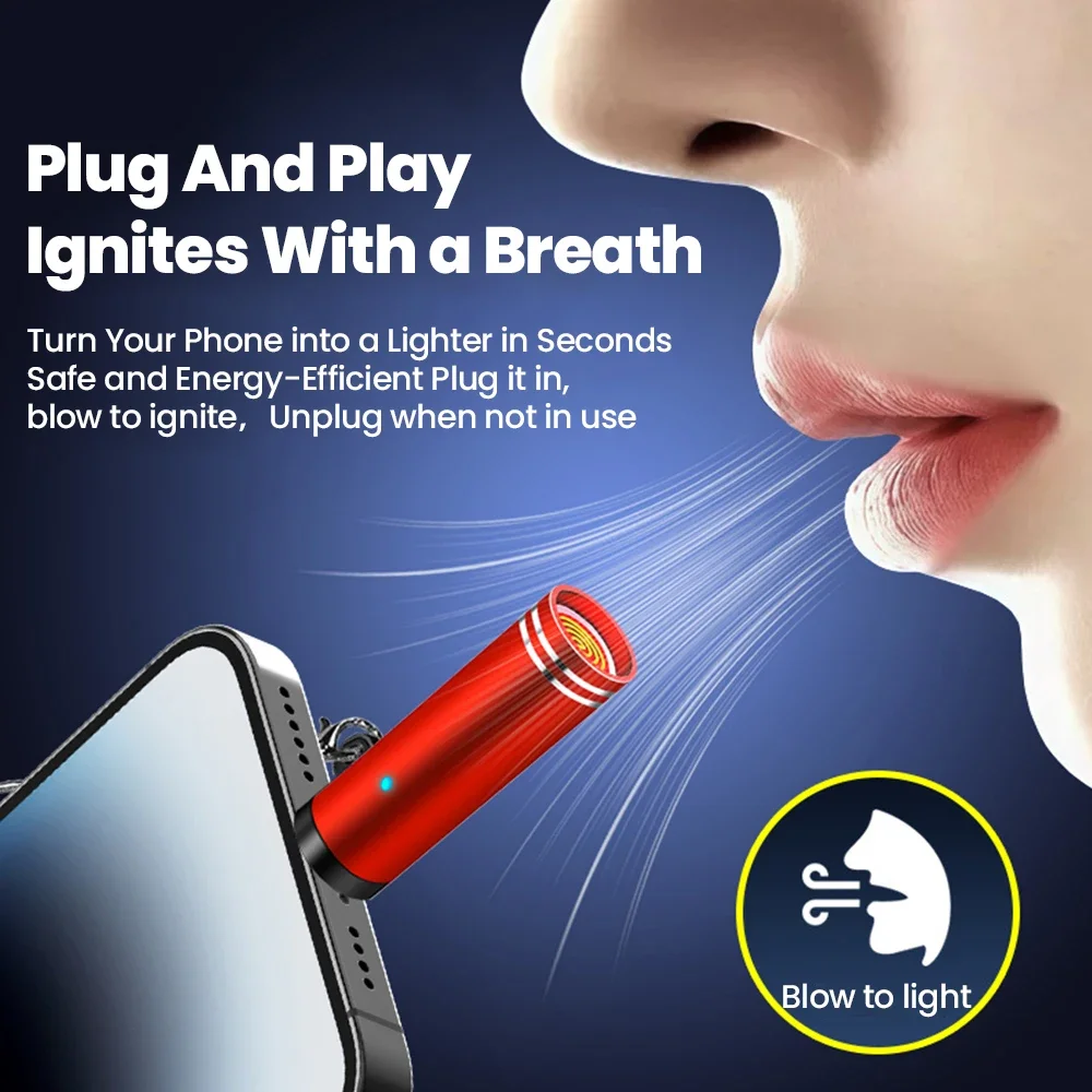 Type C Plug Mini Mobile Phone Cigarette Lighter Portable Air Blowing Cigarette Lighter Outdoor Safety Lighter Adapter For iPhone