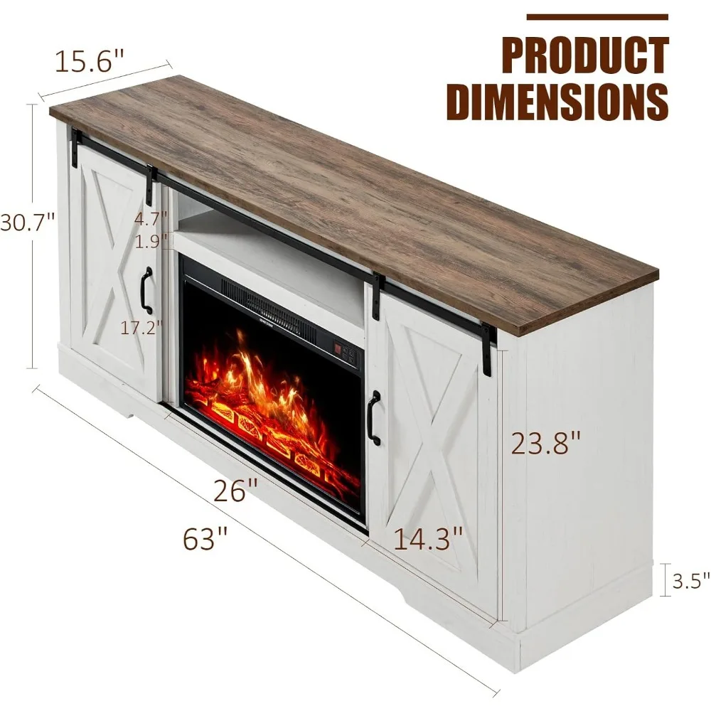 Fireplace TV Stand with Sliding Barn Door for TVs Up To 73