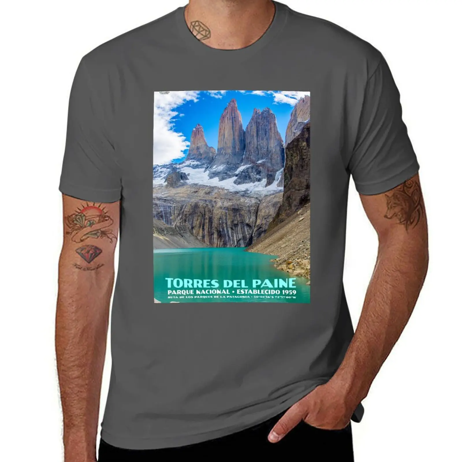 

Vintage-Style Torres del Paine Park Poster T-Shirt All Weather Casual Short Sleeve