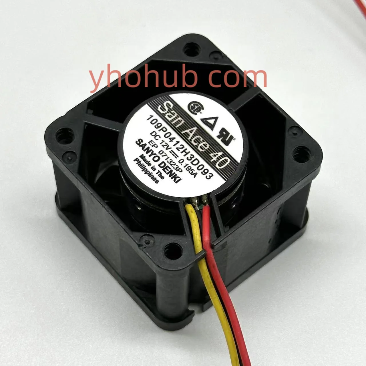 

SANYO Denki 109P0412H3D093 DC 12V 0.195A 40x40x28mm 3-Wire Server Cooling Fan