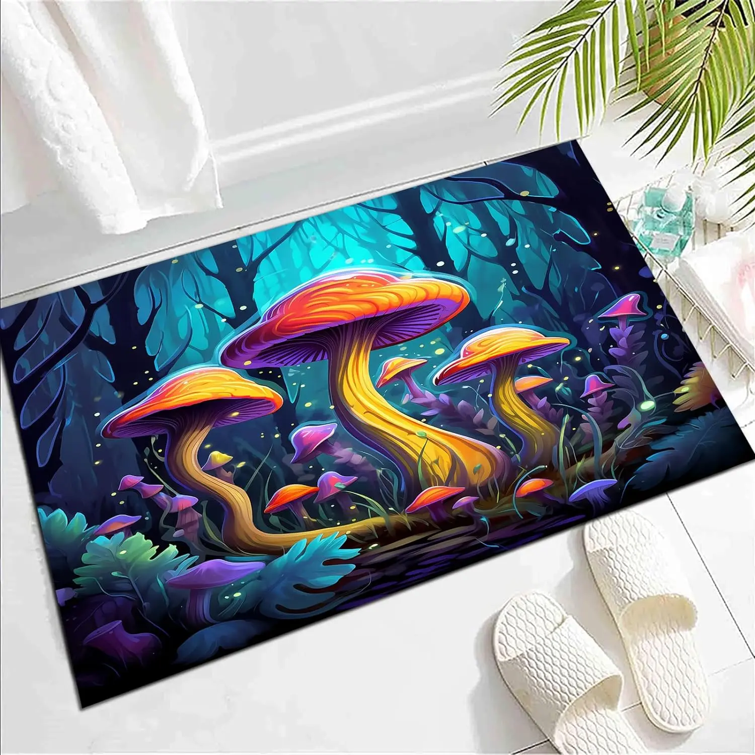 Kawaii Trippy Botanical Mushroom Area Rug for Kids Girl Psychedelic Plant Non Slip Carpet Cartoon Cute Mushroom Indoor Floor Mat