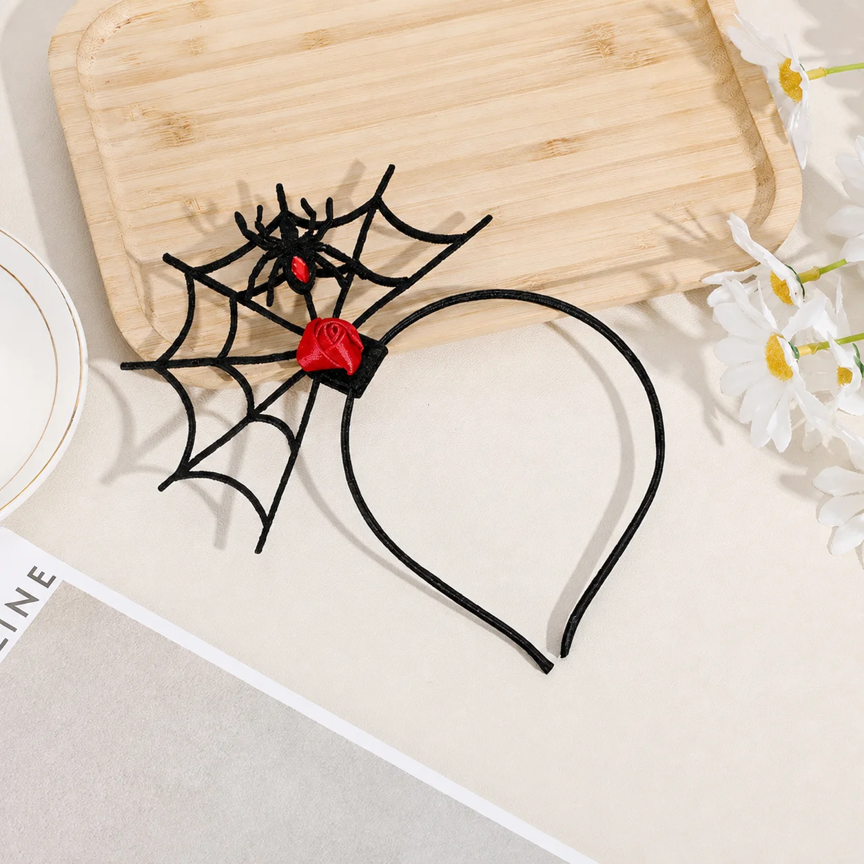 Holiday Headwear Creative Hair Hoop Spider Web Headband Comfortable Rose Headband For Most Head Sizes Dark Theme Events
