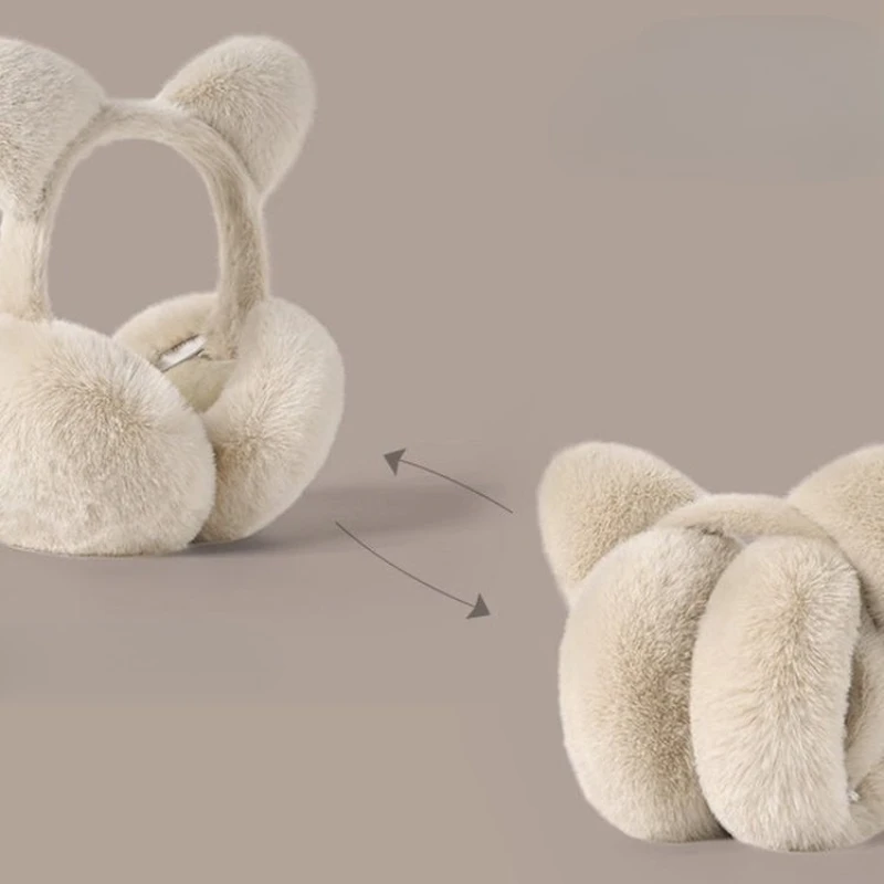 Cat ears foldable earmuffs plush warm ear covers portable ear protectors winter riding windproof earmuffs for women