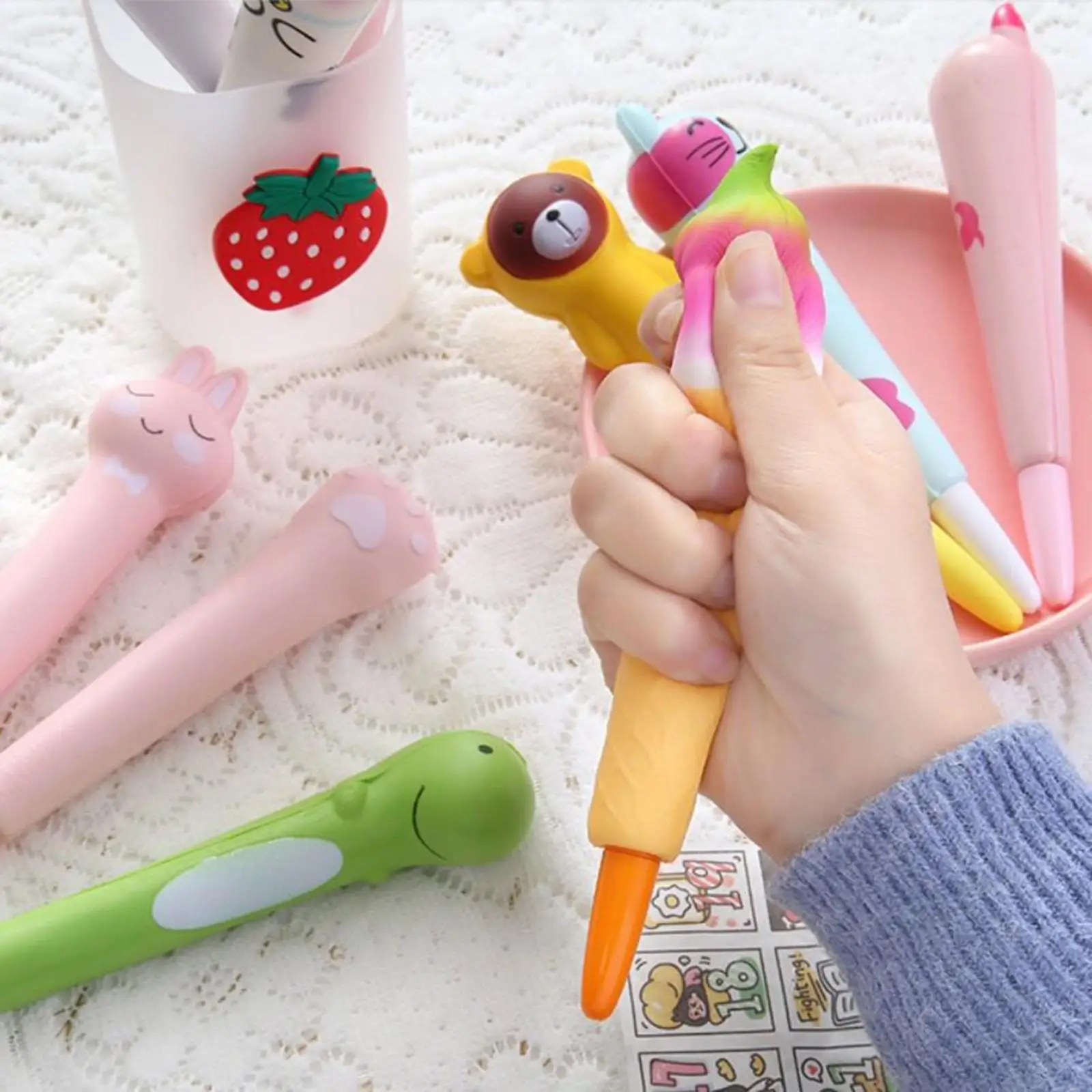 Pencil Topper Stress Pen Slow Rising Squishy Toy Small Pen Creative Pens for Kids Fun Study Tool for School Supplies