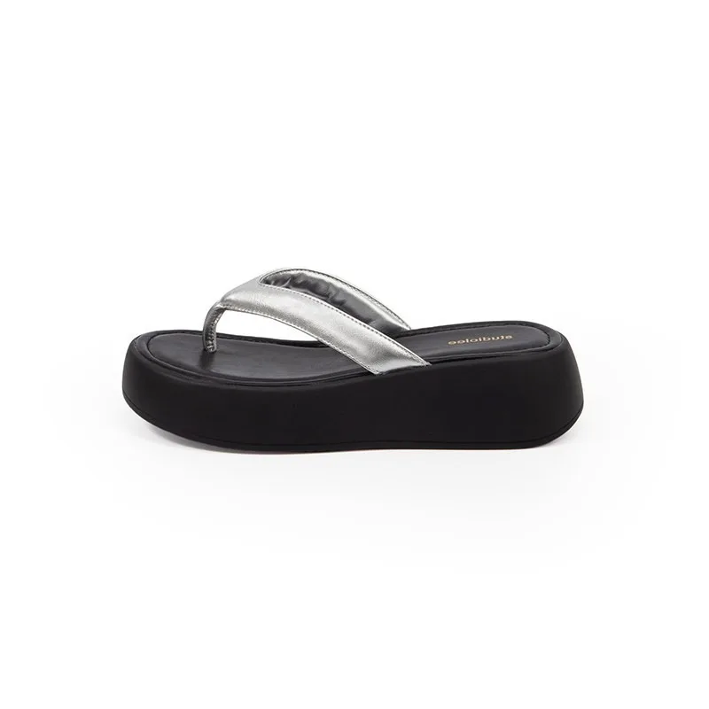 

2026 Summer New Women's Round Toe Vintage Comfortable Thick Sole Slippers Women Fashion Casual Beach Color Blocking Flip-flops