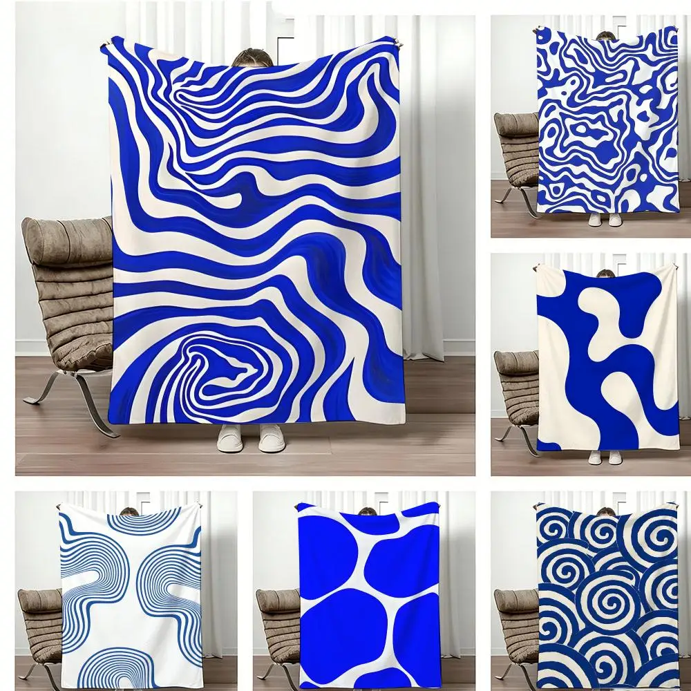 Marbled Blue and White Pattern Throw Lightweight 240g Flannel Blanket Soft Skin-friendly for Summer Cooling