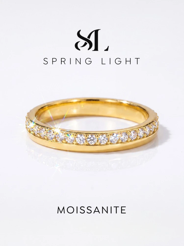Shiny Real Moissanite Diamond Round Wedding Band Rings for Women Engagement Party Luxury Fashion Minimalism Jewelry