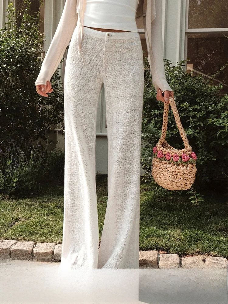 

ITSNIKAR Винтажные повседневные брюки с кружевной отделкой для женщин, свободные прямые брюки с драпировкой, длинные, комфортные, с завышенной талией