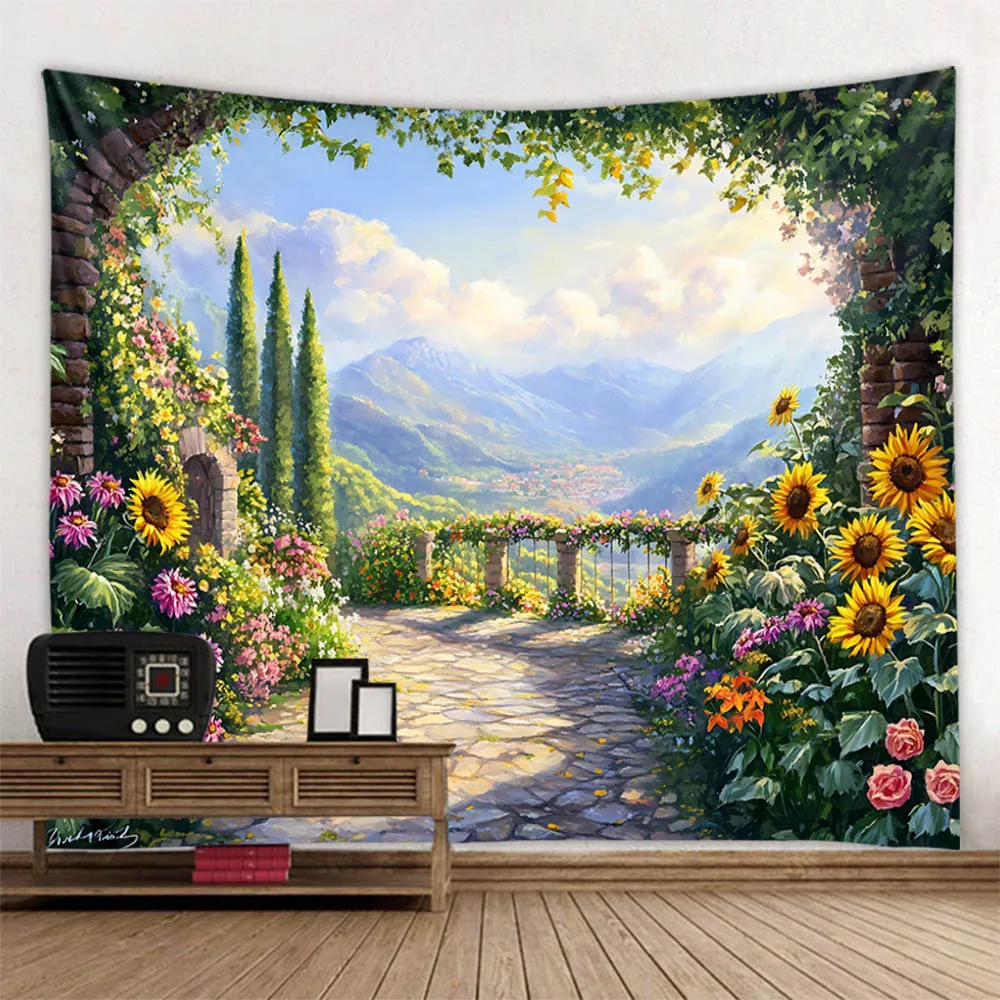 3D Plant Brick Wall Printed Tapestry Wall Hanging Hippie Bohemian Home Decoration Kawaii Living Room Bedroom Background Poster