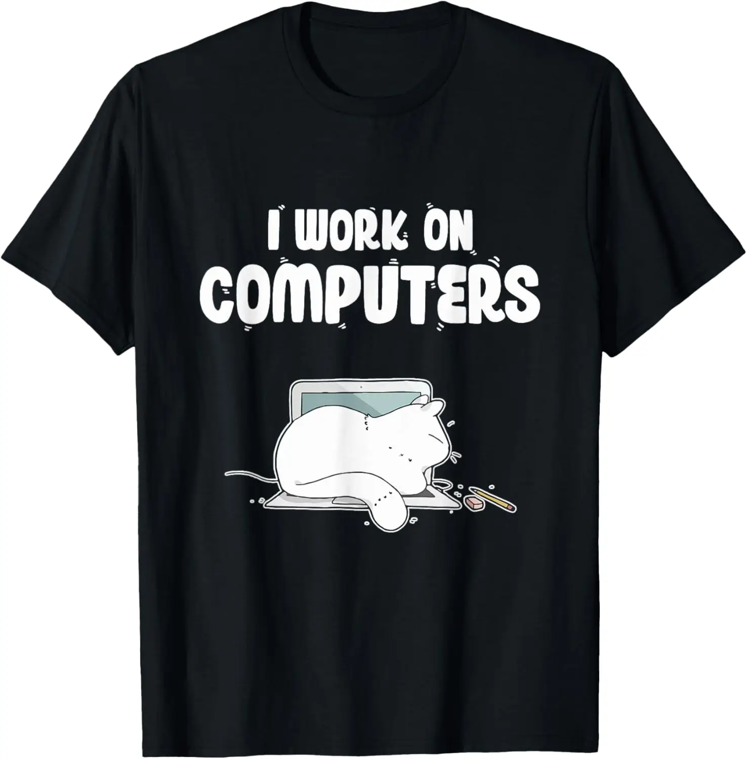 

I Work On Computers - Cute Cat Information Technology T-Shirt
