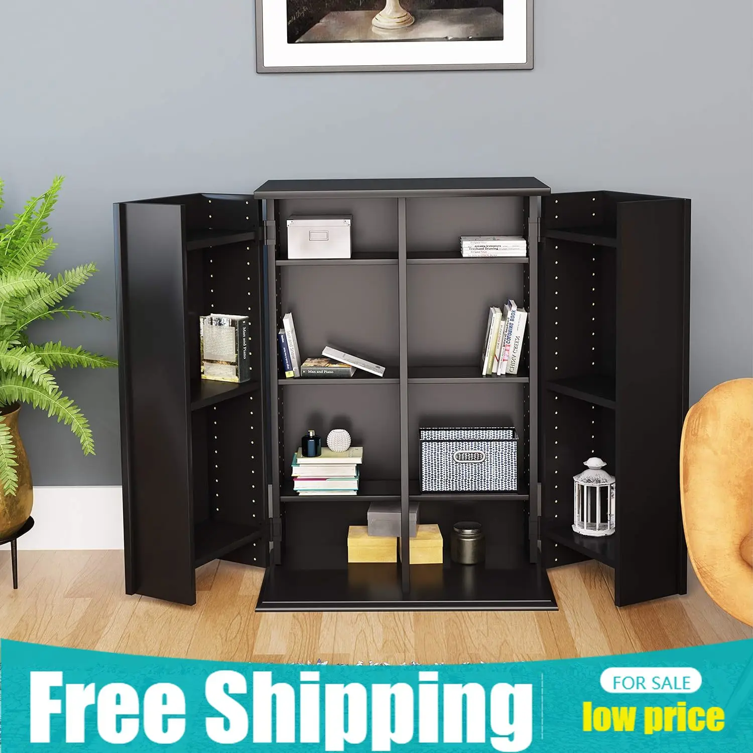 

Стильный шкаф с замком, высотой 33 дюйма, с 7 регулируемыми и 4 фиксированными полками, черный шкаф для хранения, для демонстрации и хранения DVD-дисков, 14,5 дюймов (глубина) x 24 дюйма (ширина)