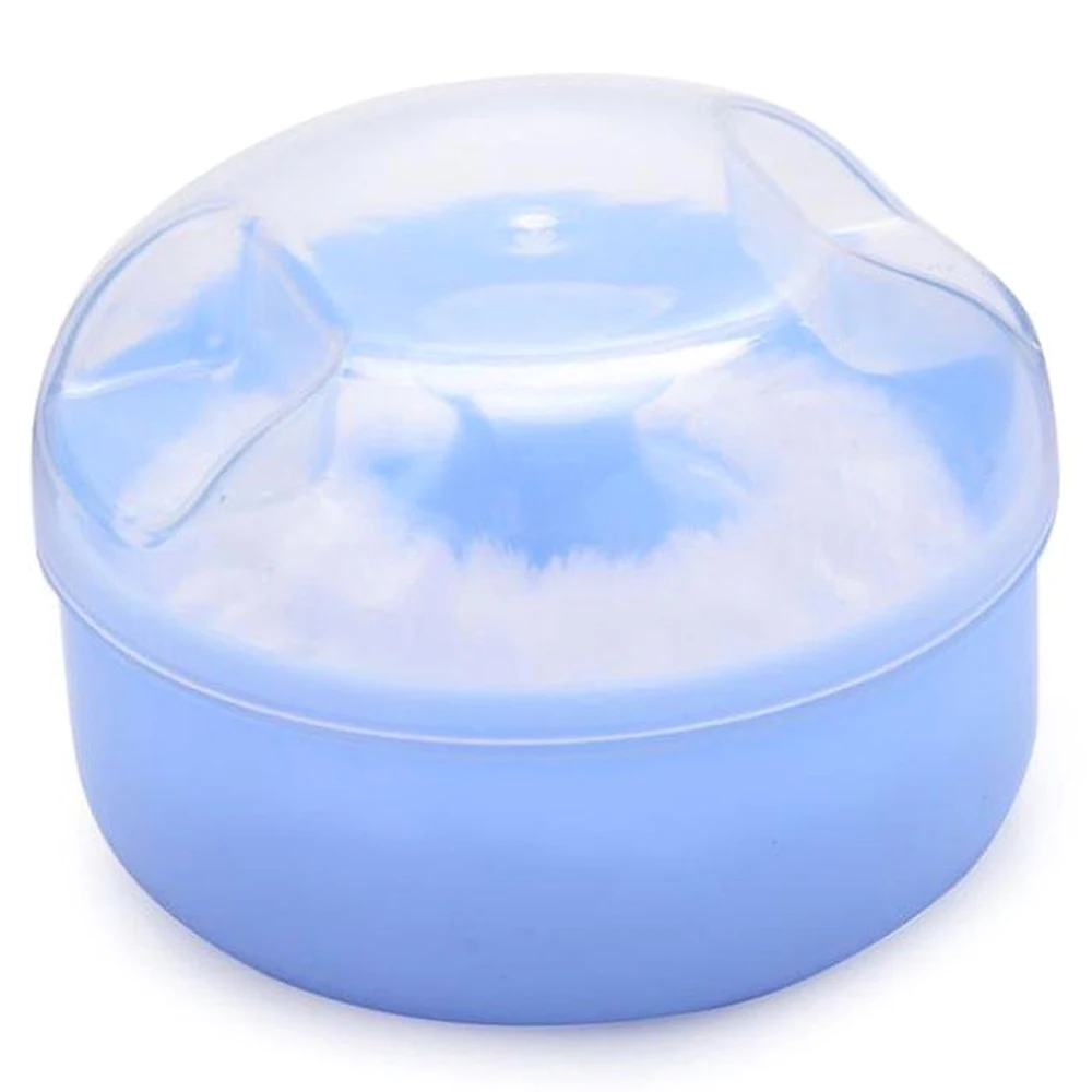 Baby Soft Face Body Cosmetic Powder Puff Sponge Box Case Container (Blue)