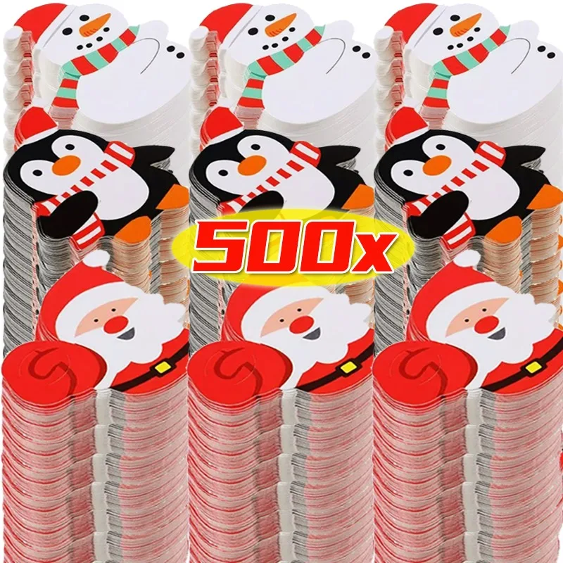 25/500PCS Christmas Lollipop Paper Cards Cartoon Snowman Santa Claus Candy Package Wrapping Kids Gifts New Year Party Decoration