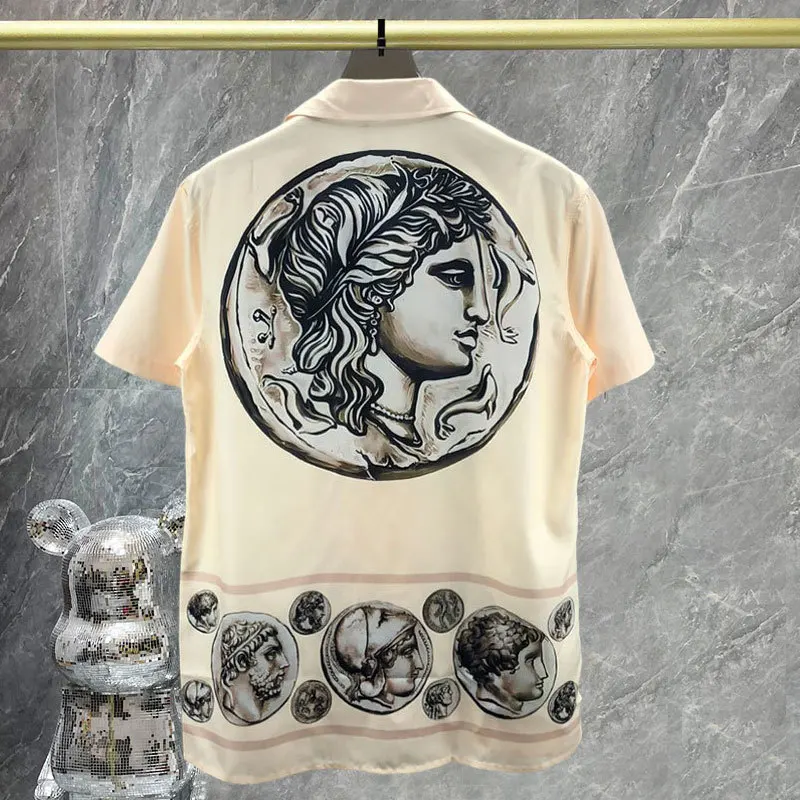 2023 Summer Camisa Fashion Masculina Chinese Shirt Retro Portrait Art Shirt Short Sleeve Casual Men Shirt Streetwear Moda Hombre