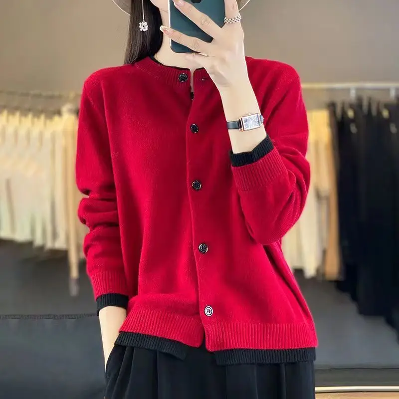 Herbst und Winter Zweiteilige Pullover mit Rundhalsausschnitt Lässige und vielseitige modische Strickjacken Jacken Langarmoberteile