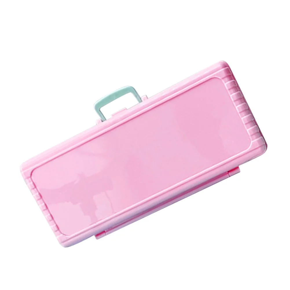 

Student Pencil Box Double Layer Plastic Pencil Case Pink Hard Case Portable Pen Storage School Supplies Organizer