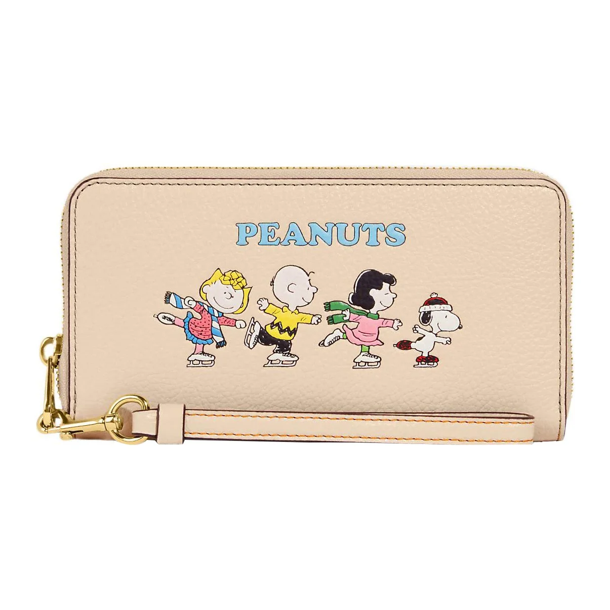 COACH Peanuts Snoopy Collaboration Zip Around Refined Pebble Leather Card Holder, Wallet Women's Ivory White CF219-IMOQY