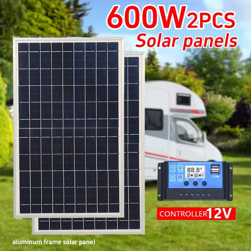300W 12V Solarpanel-Set Komplett Polykristallin USB-Stromversorgung Tragbarer Outdoor-Aufladbarer Solargenerator für Zuhause