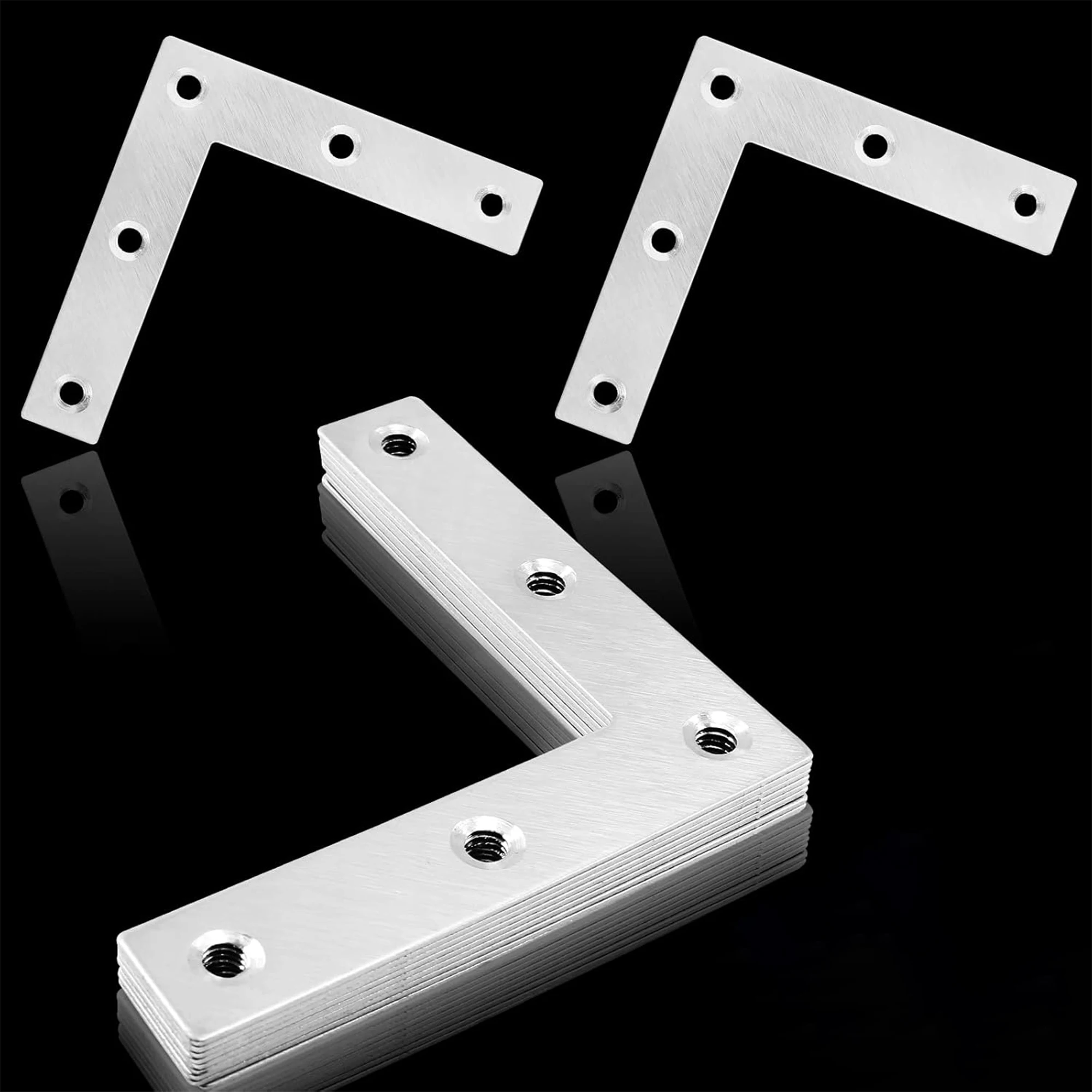 L Shape Flat Metal Frame Bracket, 90 Degree Right Angle Corner Brace, Stainless Steel Mending Plate for Wood with Screws