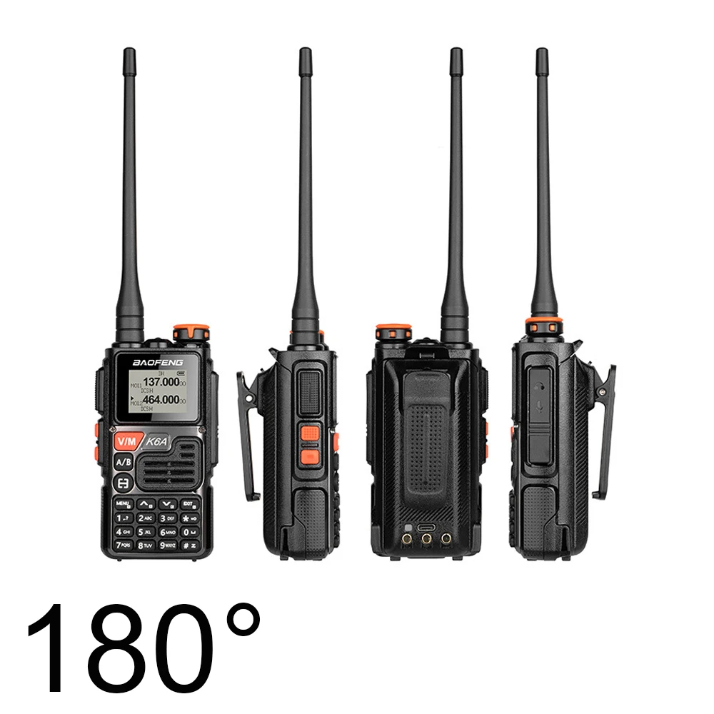 1 قطعة BAOFENG K6A جهاز اتصال لاسلكي محمول AM/FM فرقة الطيران وظيفة عداد التردد ، بطارية طويلة الأمد TYPE-C