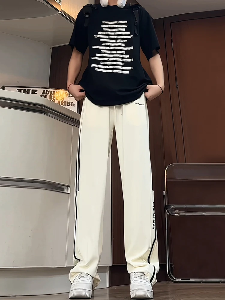 

Qui Dry Straight Leg Light Blue Men's Summer Casual Sports Sweatpants Ice Silk Pants Durable Straight Cut Faionable Youth