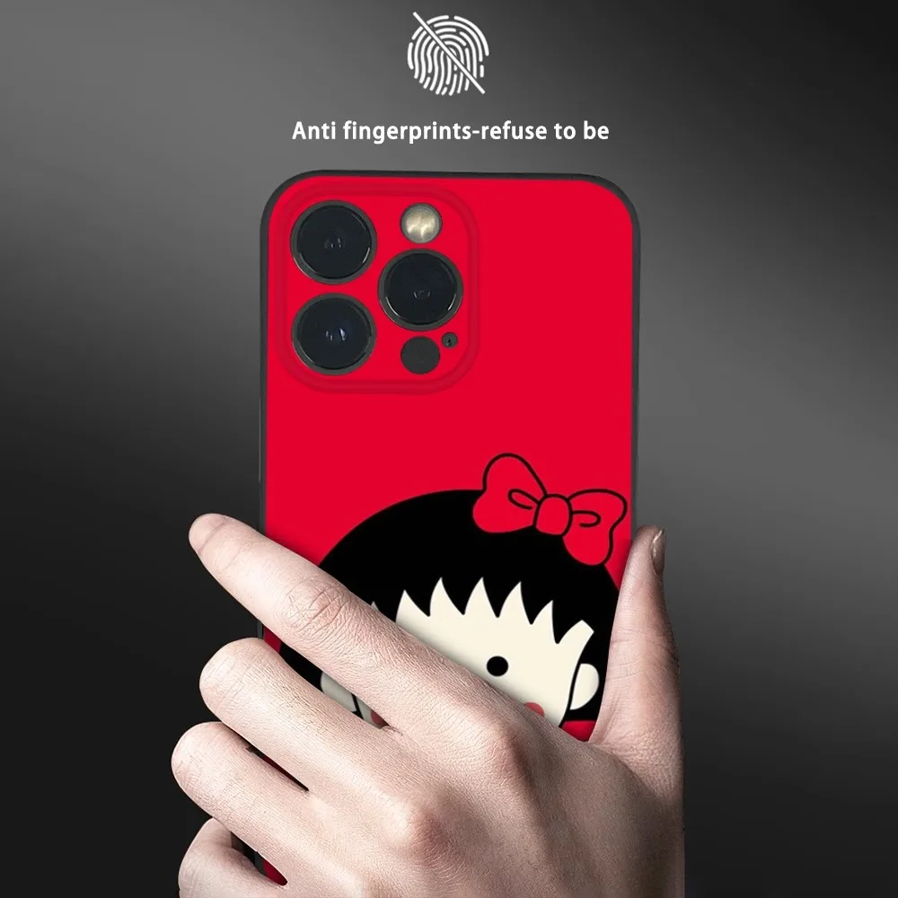 Cherry Cute M-Maruko chan Phone Case For iPhone 15 14 13 12 11 Pro Xs Max Mini XR X 7 8 Plus Black Frosted Soft Shell Funda