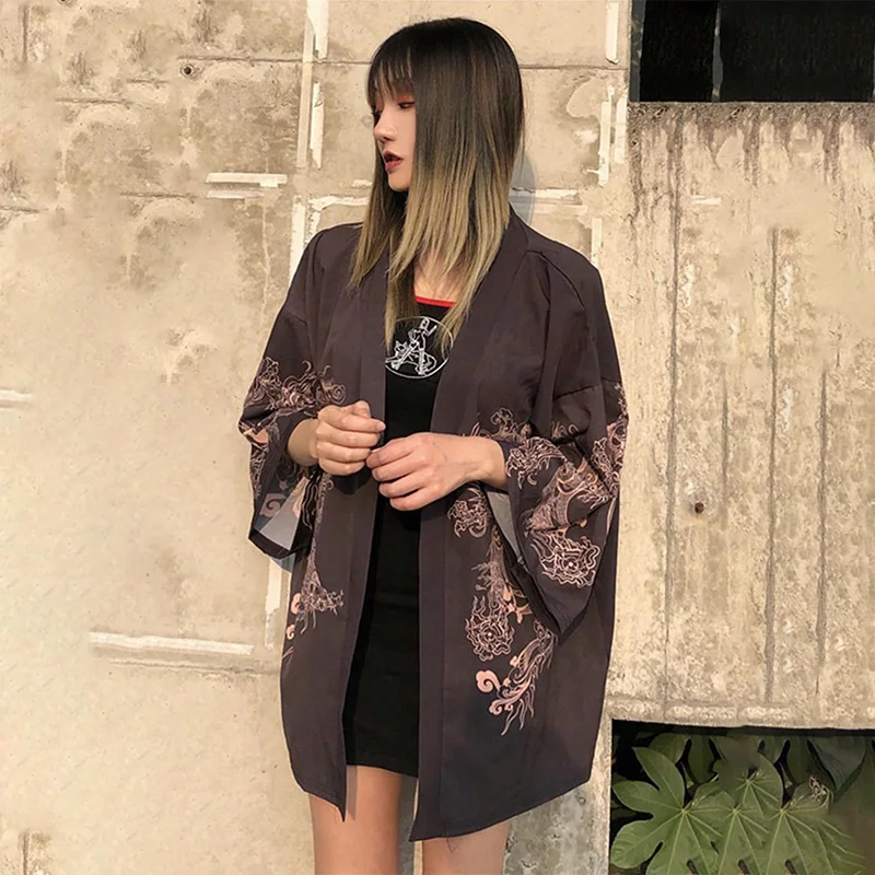 Estilo chinês retro solto melhorado hanfu dragão robe quimono cardigan haori verão plus size praia férias biquíni maiô outerwear jaqueta fina