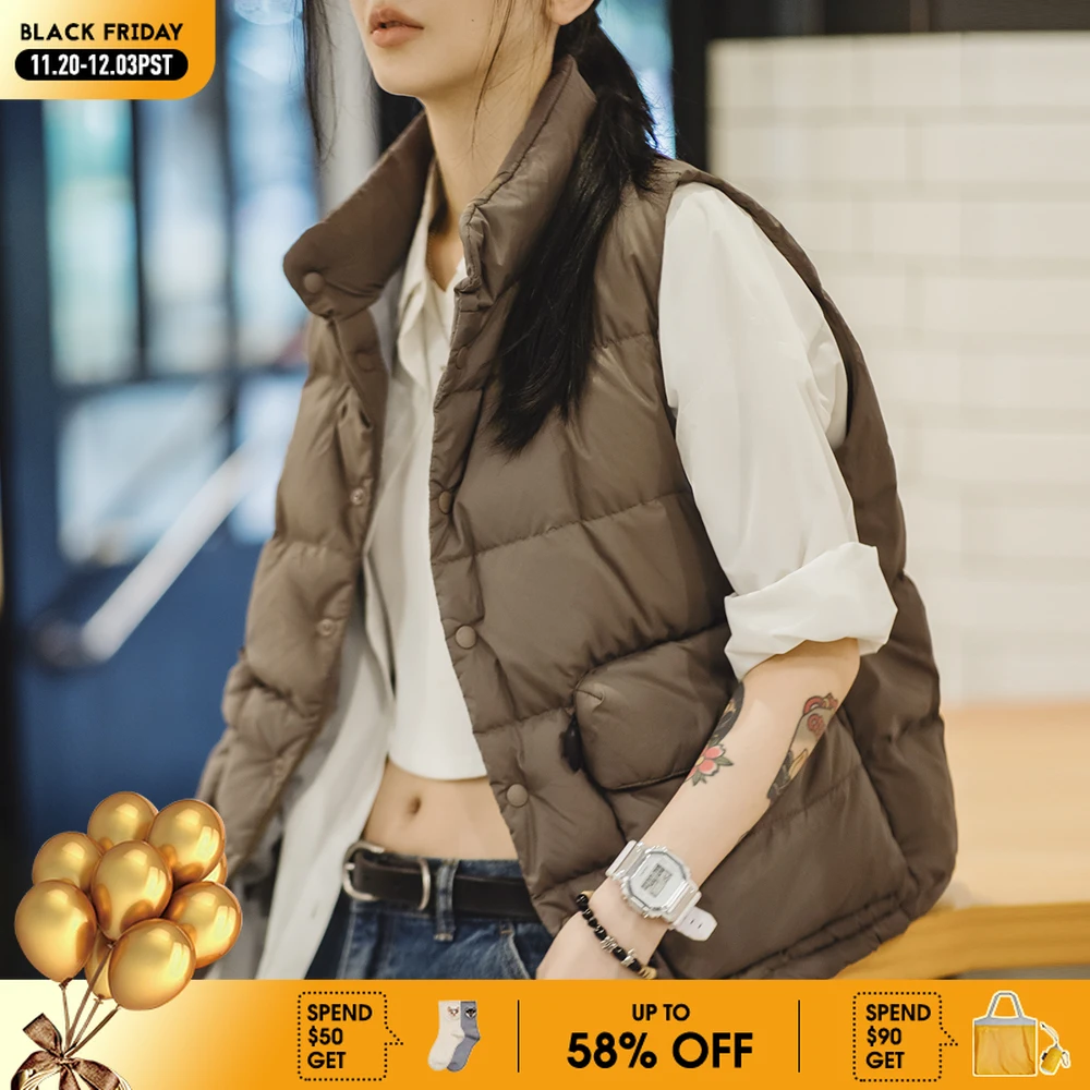 

Maden Winter Sleeveless Down Vest for Women White Duck Down Filling Stand-up Collar Warm Tank Top Casual Light Outerwear Vest