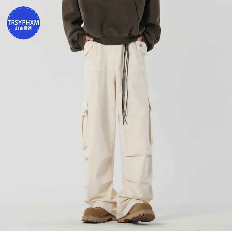 

TRSYPHXM 2024 new Men's solid color spring and autumn new style American retro multi pocket loose casual apricot long pants