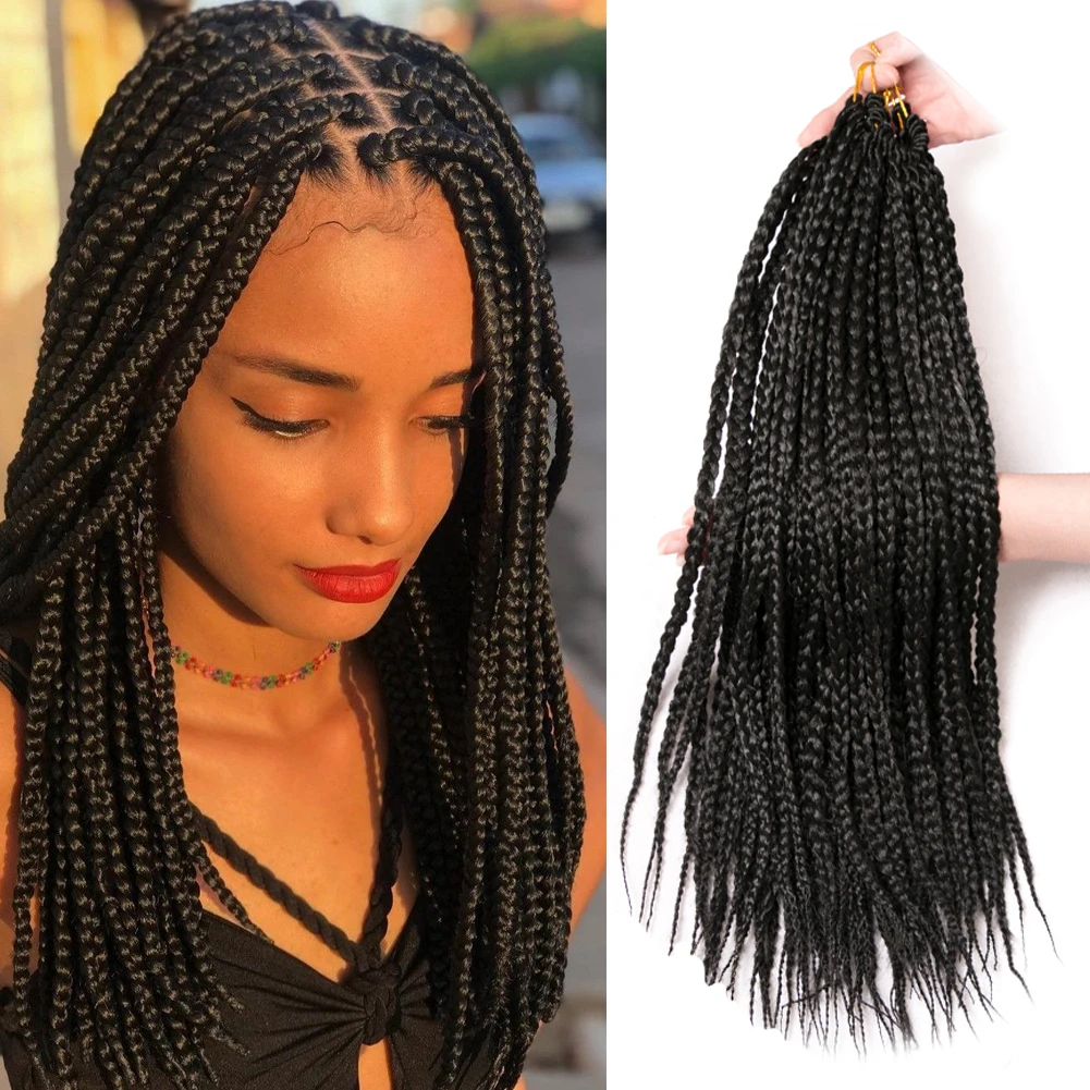 

Синтетические волосы для плетения косичек Box Braids, 14-18 дюймов, 22 пряди/шт., черные, для женщин