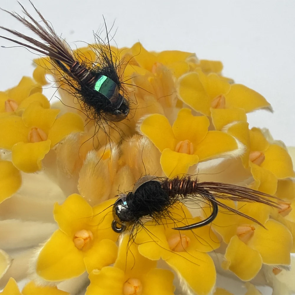 5 Stück # 14 Barbless Tungsten Jig Nymphen-Fliegen mit Fasanenschwanz, Euro-Nymphen, Nassfliegen für Forellen-, Grauelfen- und Weißfischangeln – Detail 7