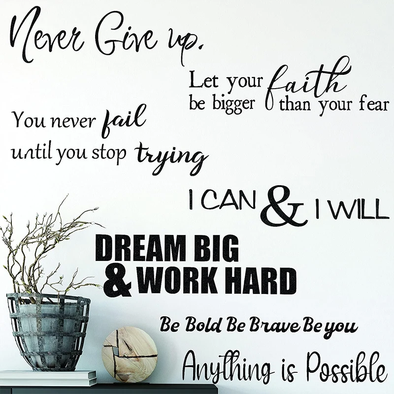 5 sheets Vinyl wall quotes stickers inspirational quotes never give up wall decals art wallpaper for bedroom living room office