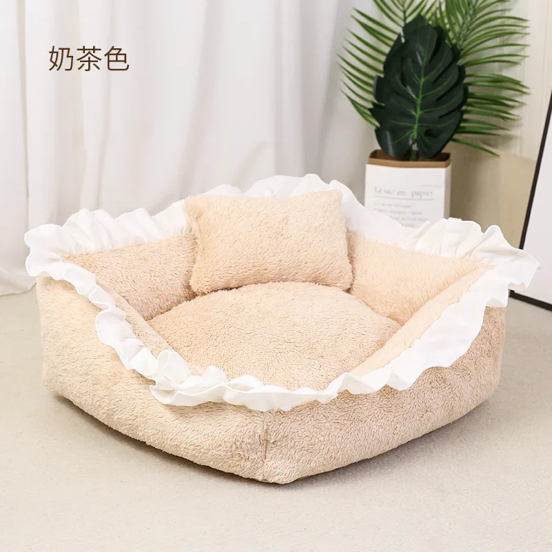 Imagem -06 - Ruffled Edge Plush Dog Bed Preservação do Sono Profundo Espessamento Acessórios Macios e Confortáveis para Gatos Inverno