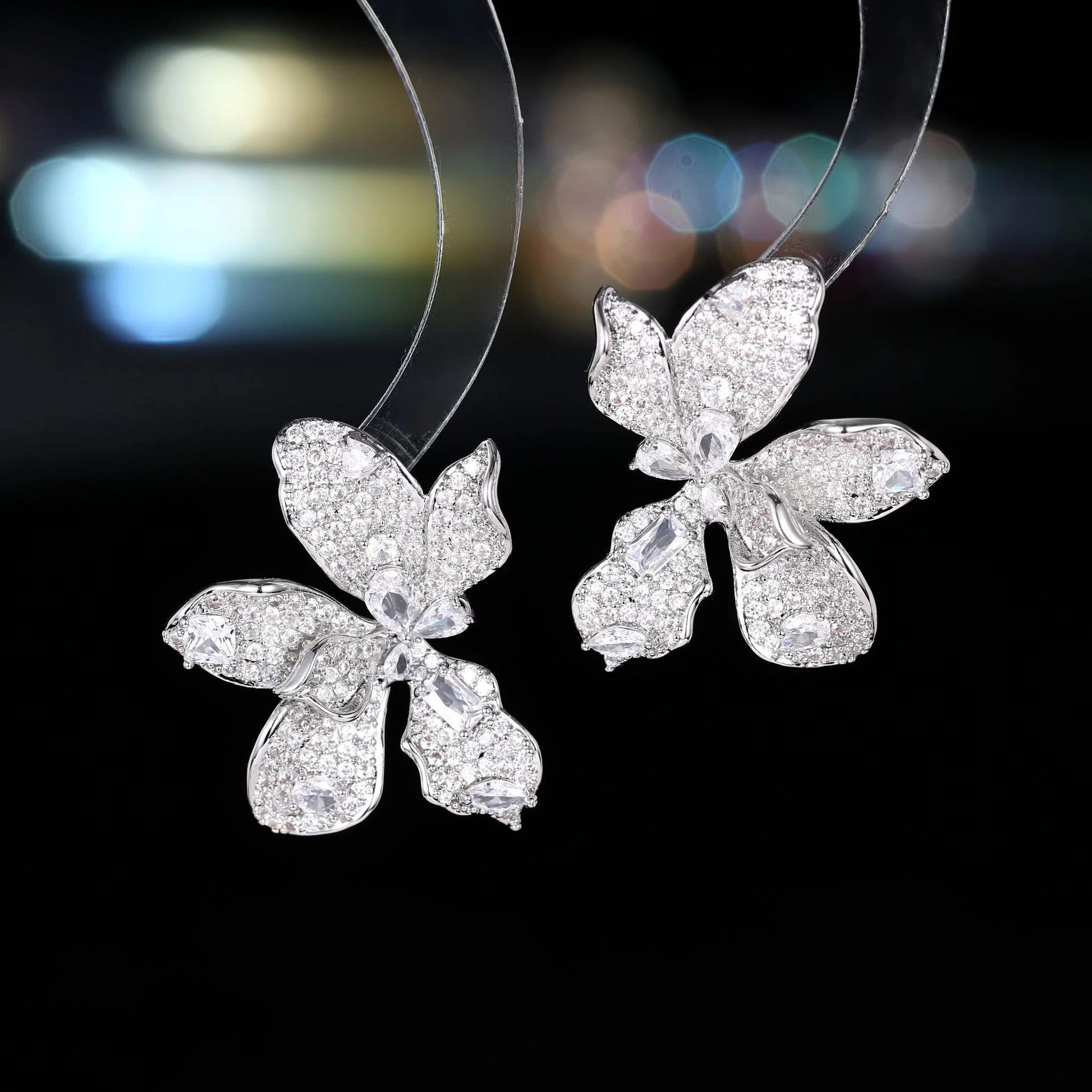 Heavy Industry Color Zirconium Stereo Flower Earrings s925 Silver Needle Light Luxury Design Sense Earrings for Women