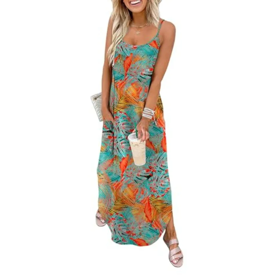 

WIHOLL Women's Maxi Dresses for Women Casual Long Summer Sun Dresses 2026 Spaghetti Strap Hawaiian Vacation Outfits for Women