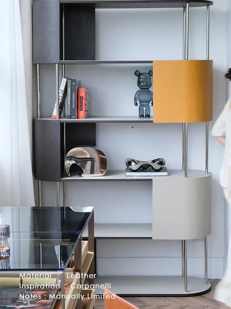 Multifunctional Cabinet Saddle Leather Color Matching Bookshelf Bookcase Showcase Shelf