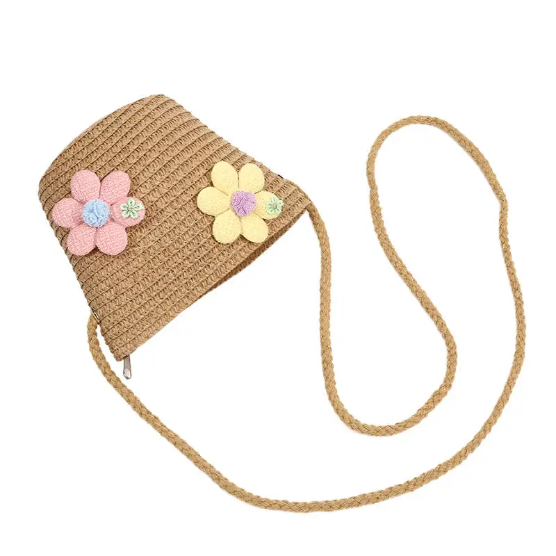 New Straw-woven Girls' Summer Lightweight Children's Cute Small Shoulder Bag Coin Purse And Sweet Beach Small Bag