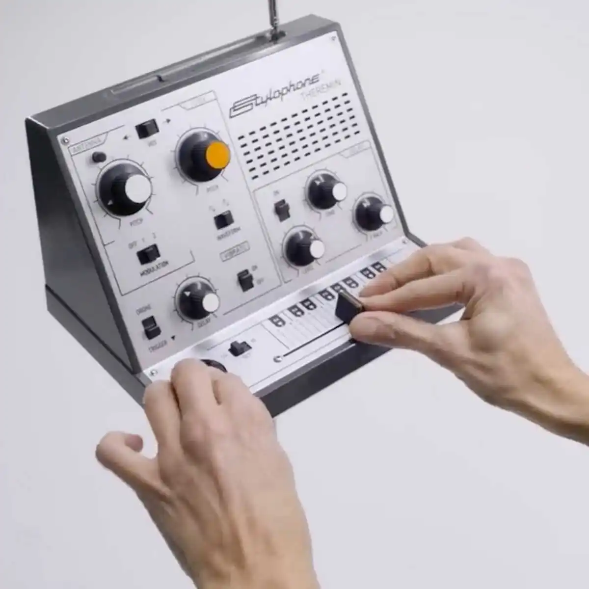 Stylophone Theremin, retro portable analog synthesizer electronic instrument