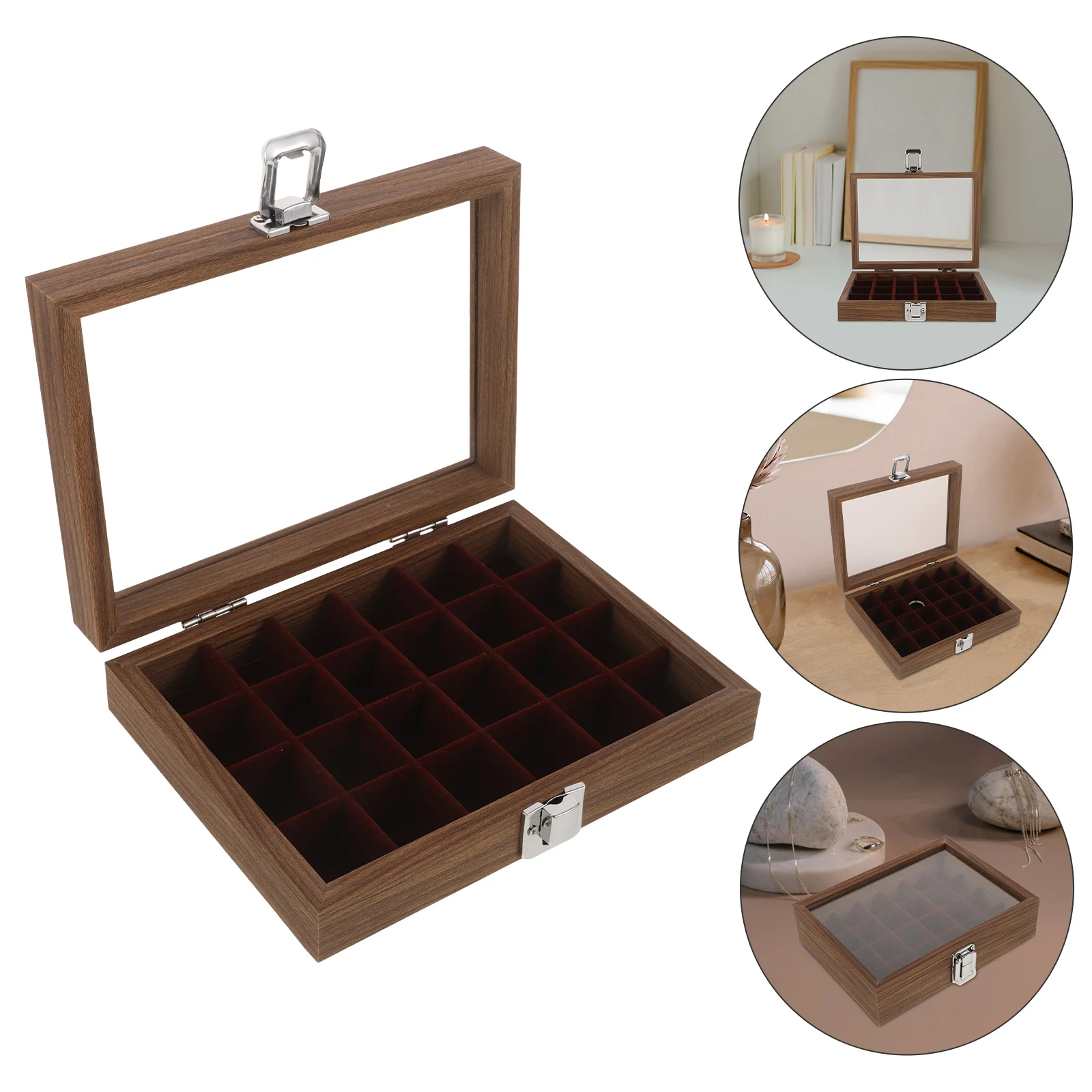 

Jewelry Box Exhibition Display Cabinet Boxes for Necklaces Make up Chest Wooden Bead Bracelet Tray