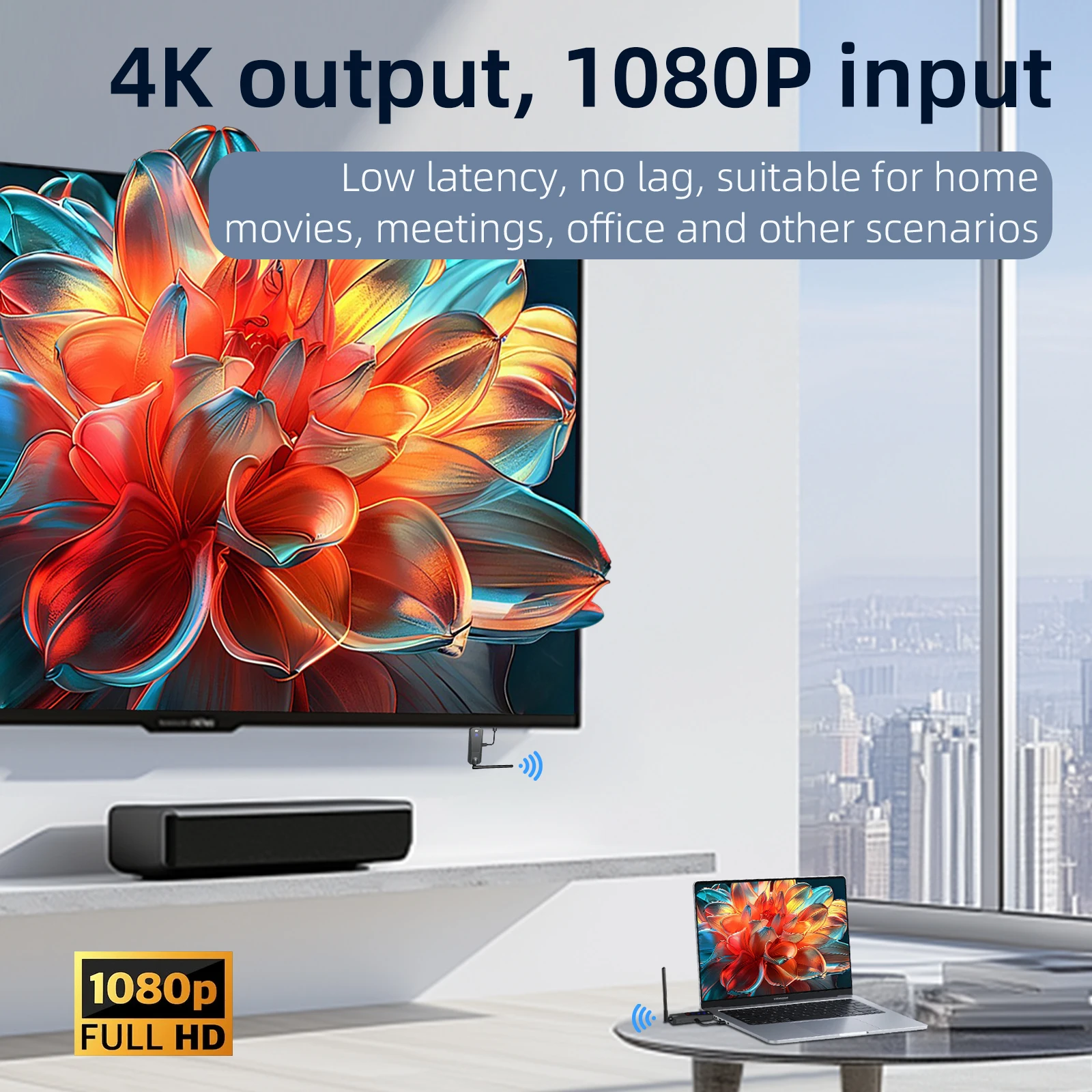 1080P 80m Wireless HDMI Transmitter and Receiver APP Monitor Video Transceiver Low Latency Plug and Play for PC TV Projector