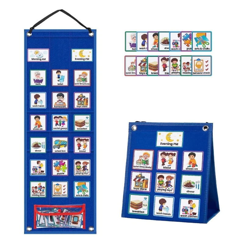 Daily Routine Chart Children Visual Schedule Board Learning Aids Tool with 70 Picture Cards for Preschooler Homeschooler